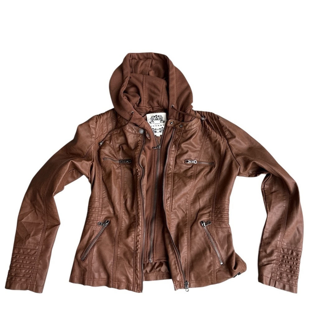 Made by Johnny Women's Removable Hoodie Faux Leather Jacket - Picture 3 of 11